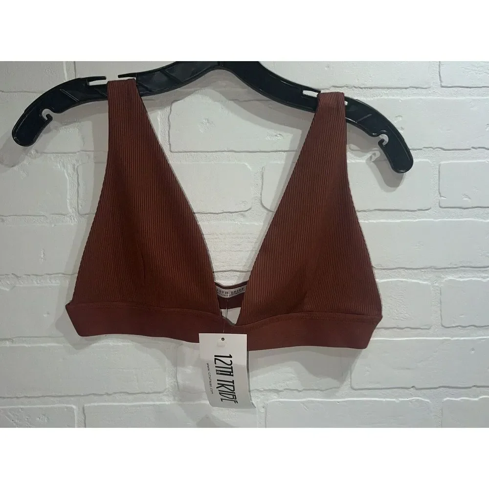 NWT! - 12TH TRIBE RIVER Rylie Rust Ribbed Bralette Tops super cute size LARGE - Picture 3 of 8